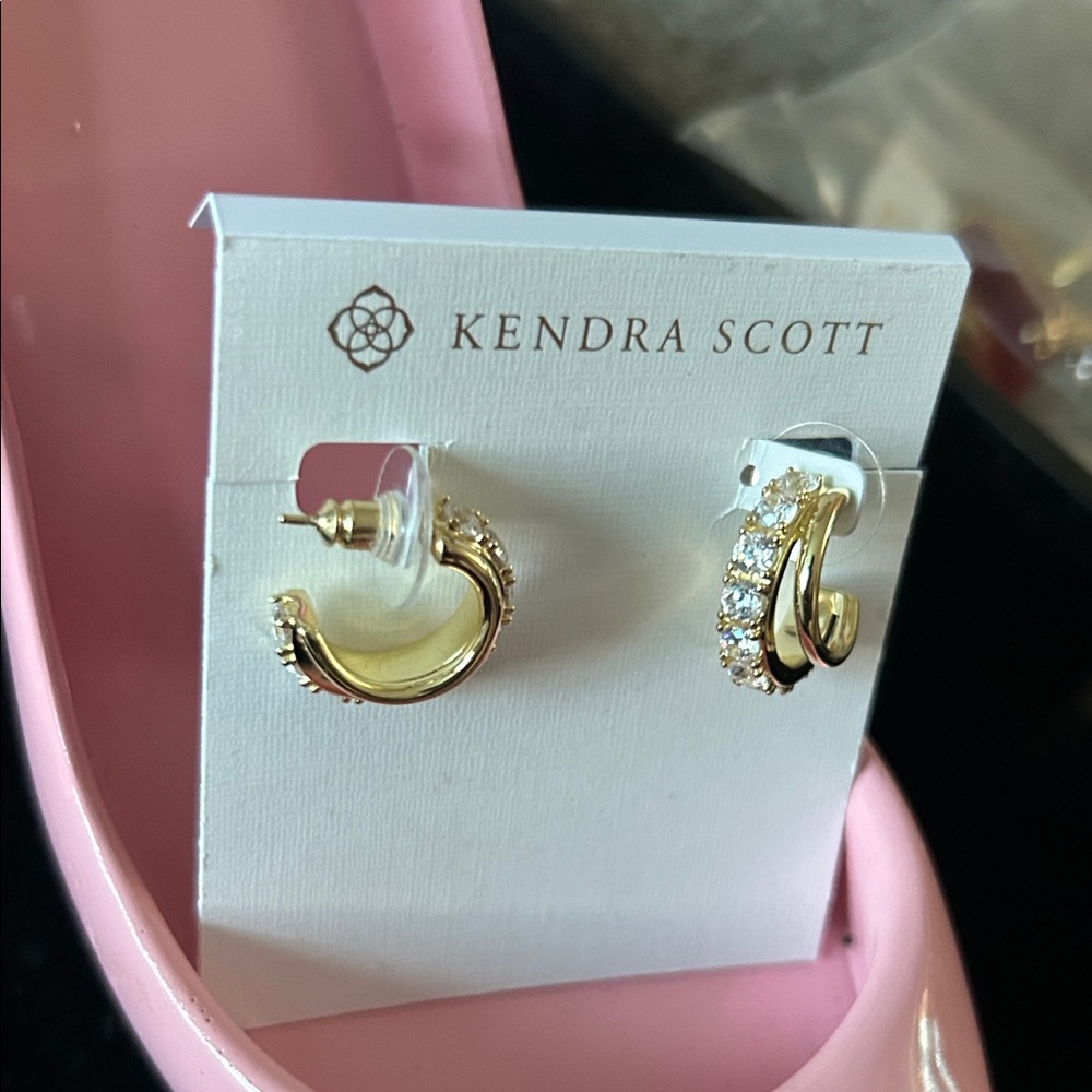 Kendra Scott Gold and White Crystal Huggie Earrings NWT STILL IN STORES